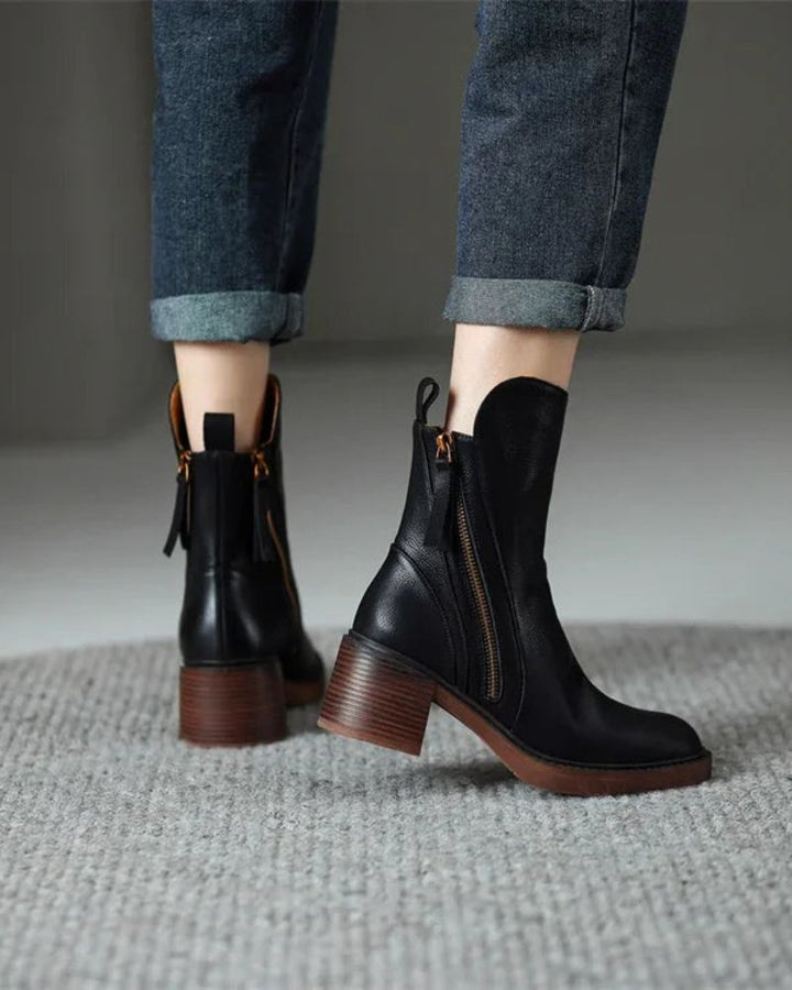 Pernelle - Leder Stiefel Mit Eckigem Absatz