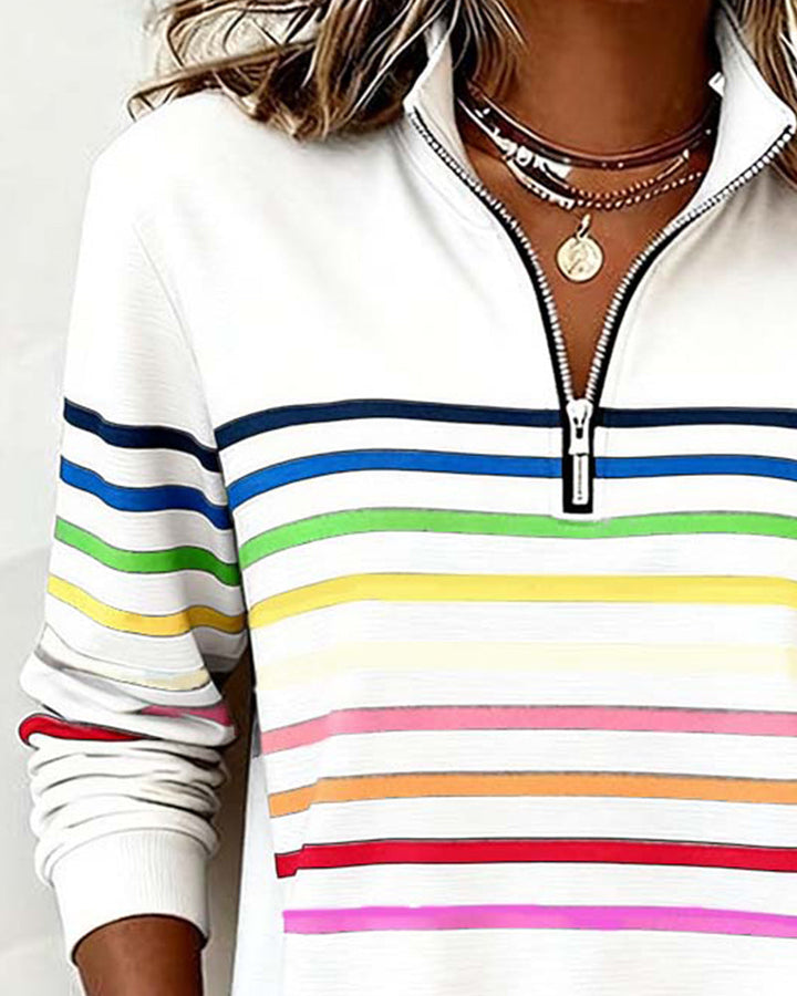 Josyna – Gestreiftes Sweatshirt mit Viertelreißverschluss