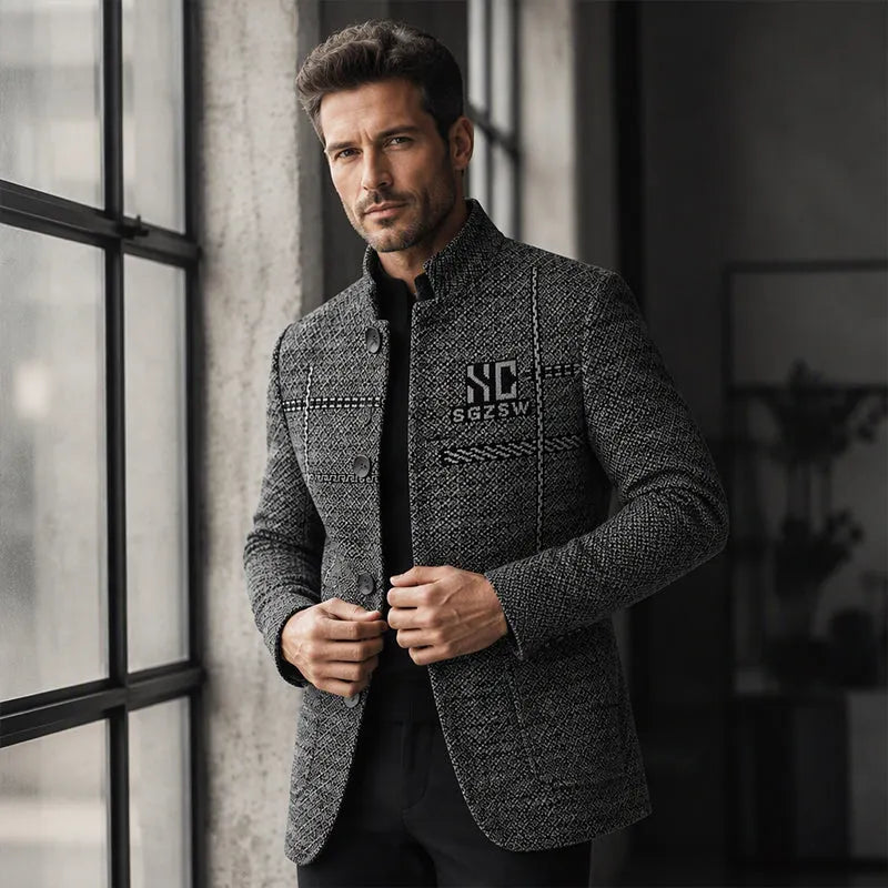 Samsam - Blazer Mit Mandarin Kragen in Schmaler Passform