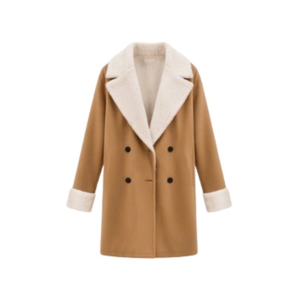 Lenkyna – Langer Mantel mit Fleece-Kragen und -Bündchen