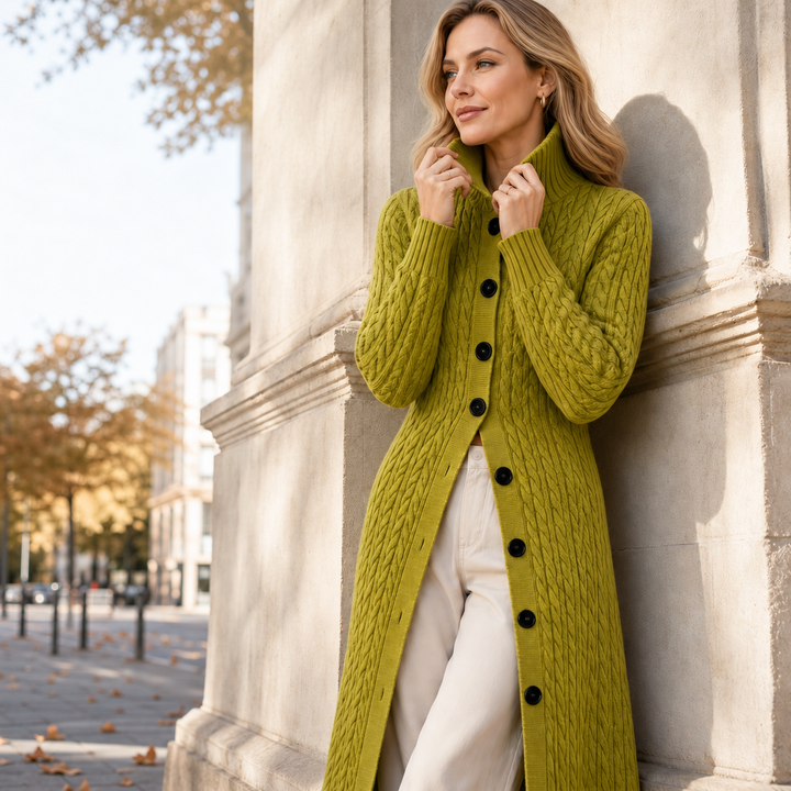 Noreena – Strickjacke mit Zopfmuster und Knopfleiste