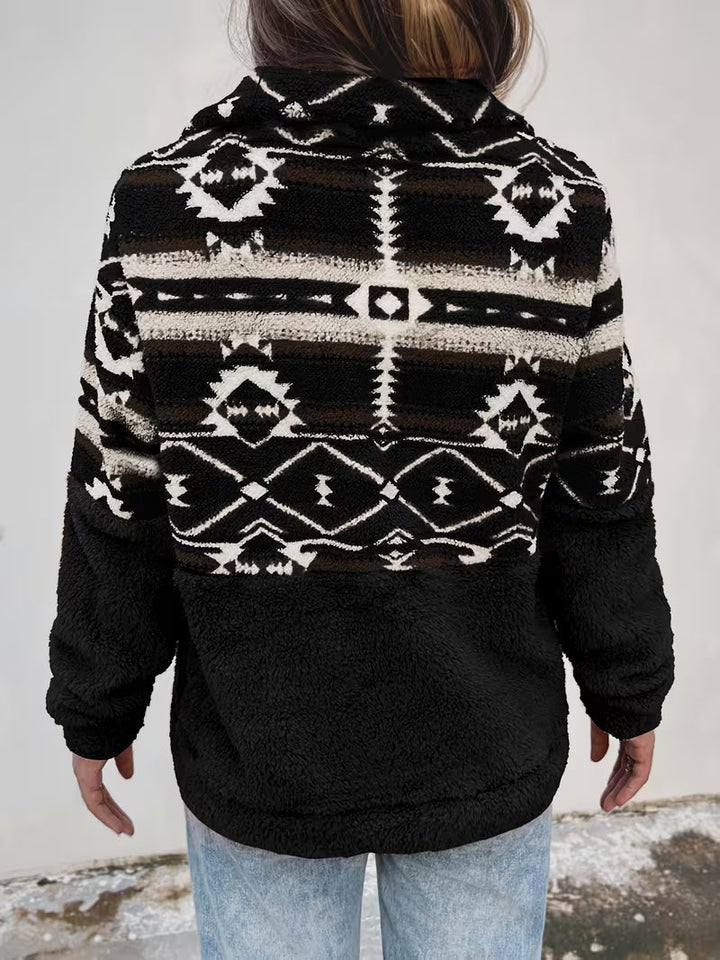 Limina – Teddy-Sweatshirt Mit Halbem Reißverschluss Und Geometrischem Muster