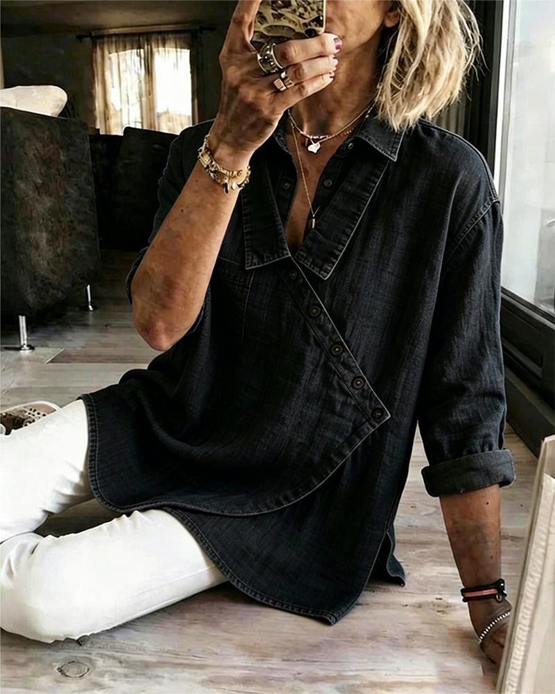 Olizia – Schlichte Bluse Mit Diagonalem Knopfverschluss Am Kragen