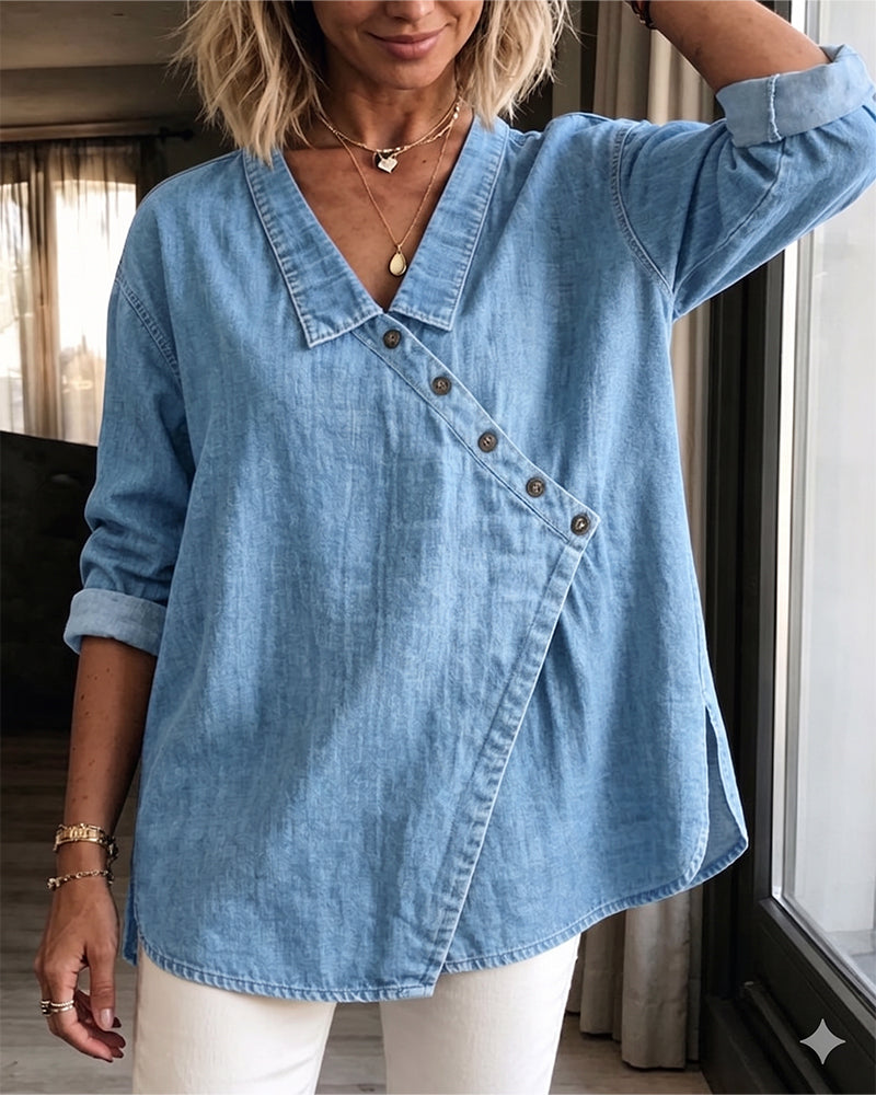 Olizia – Schlichte Bluse Mit Diagonalem Knopfverschluss Am Kragen