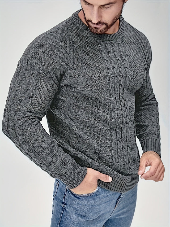Eiduks – Klassischer Pullover mit Rundhalsausschnitt und Zopfmuster