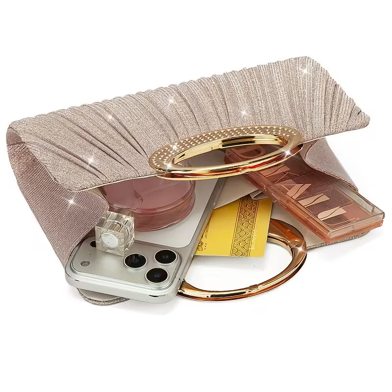 Lizzana – Glänzende, Runde, Plissierte Handtasche Mit Ringverschluss