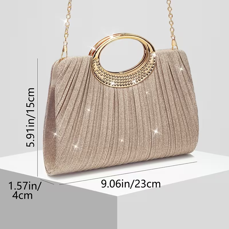 Lizzana – Glänzende, Runde, Plissierte Handtasche Mit Ringverschluss