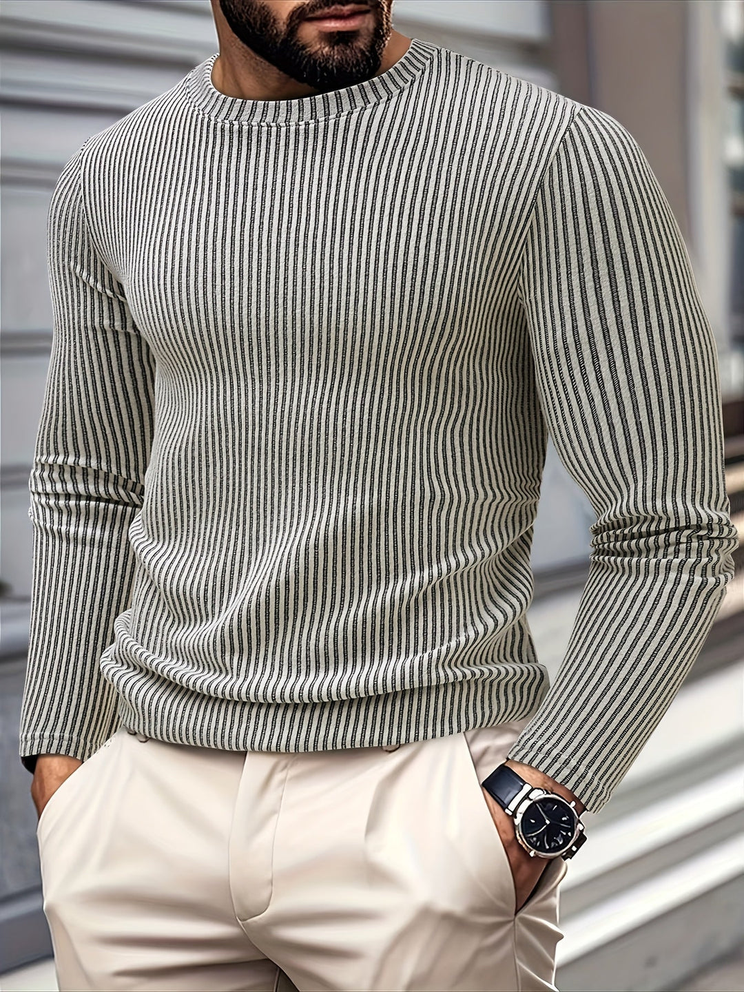 Dionisio – Gerippter Strickpullover mit Rundhalsausschnitt
