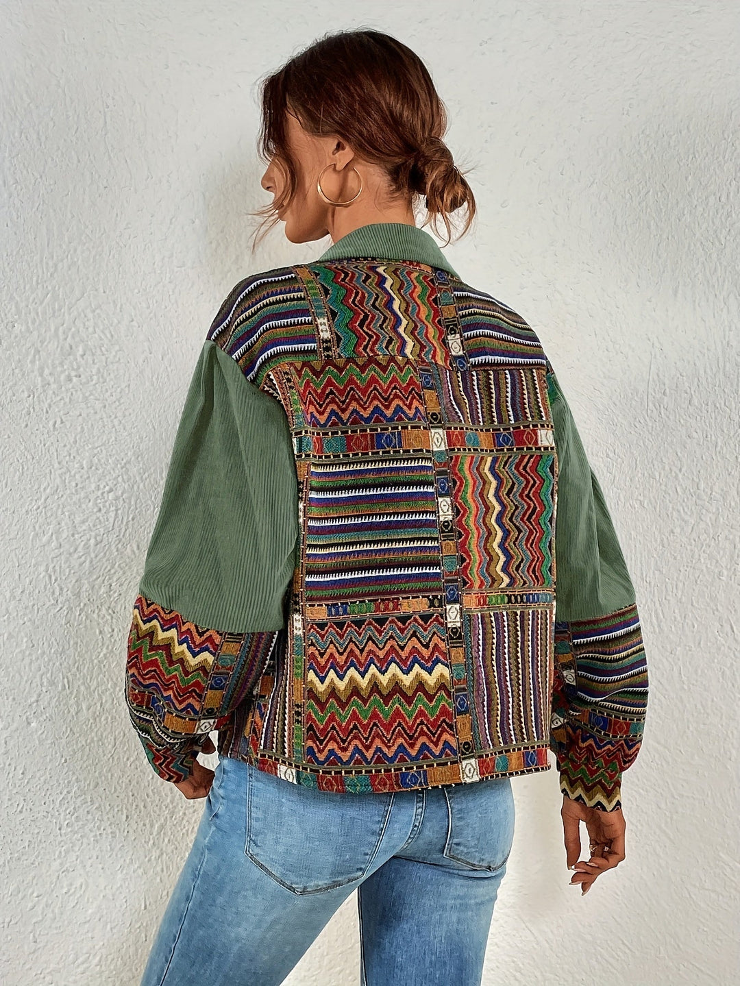 Amelina – Boho-Patchwork-Cordjacke mit Knöpfen