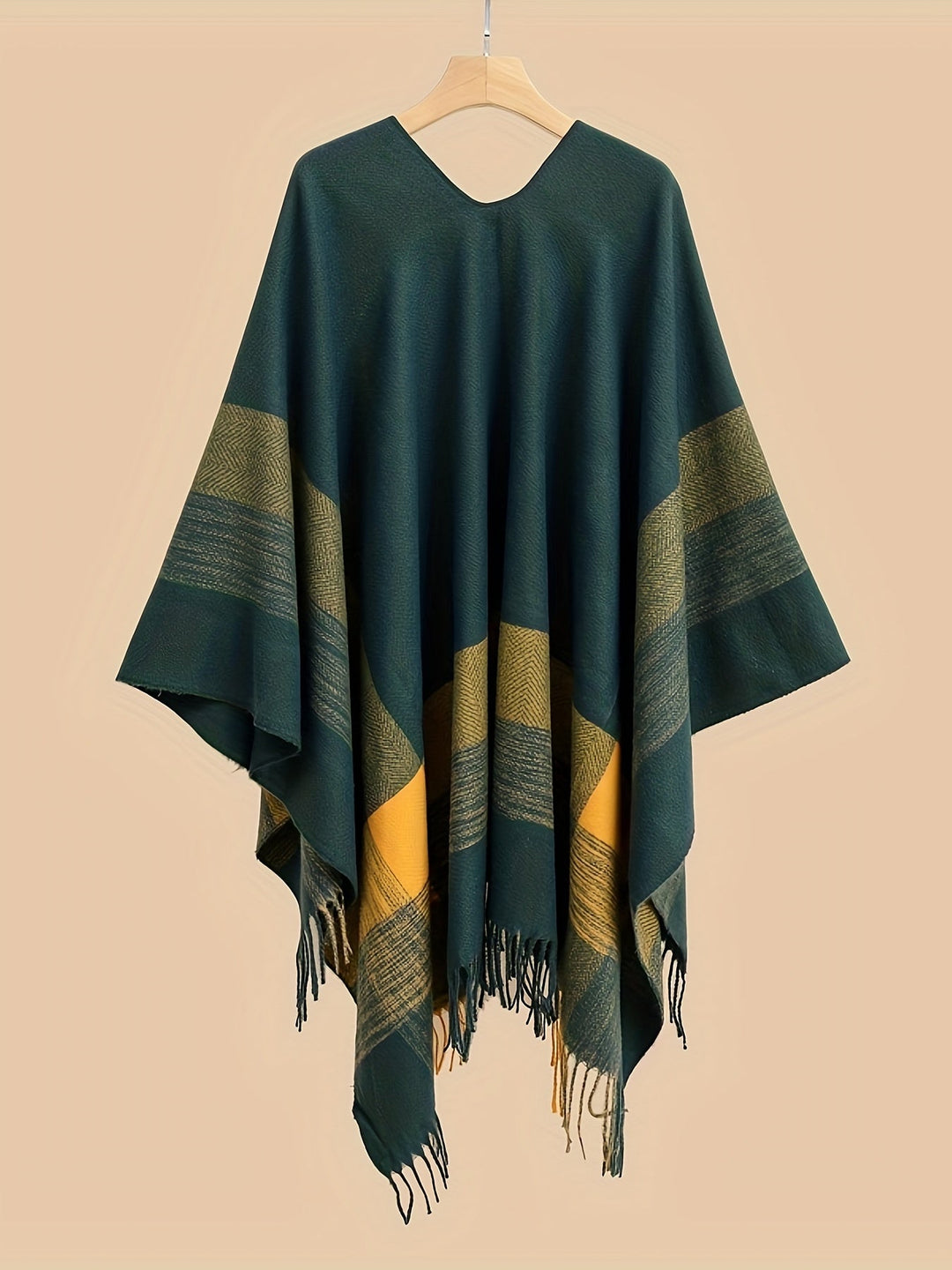 Kyrine - Poncho Schal Mit Fransen Und Geometrischem Muster