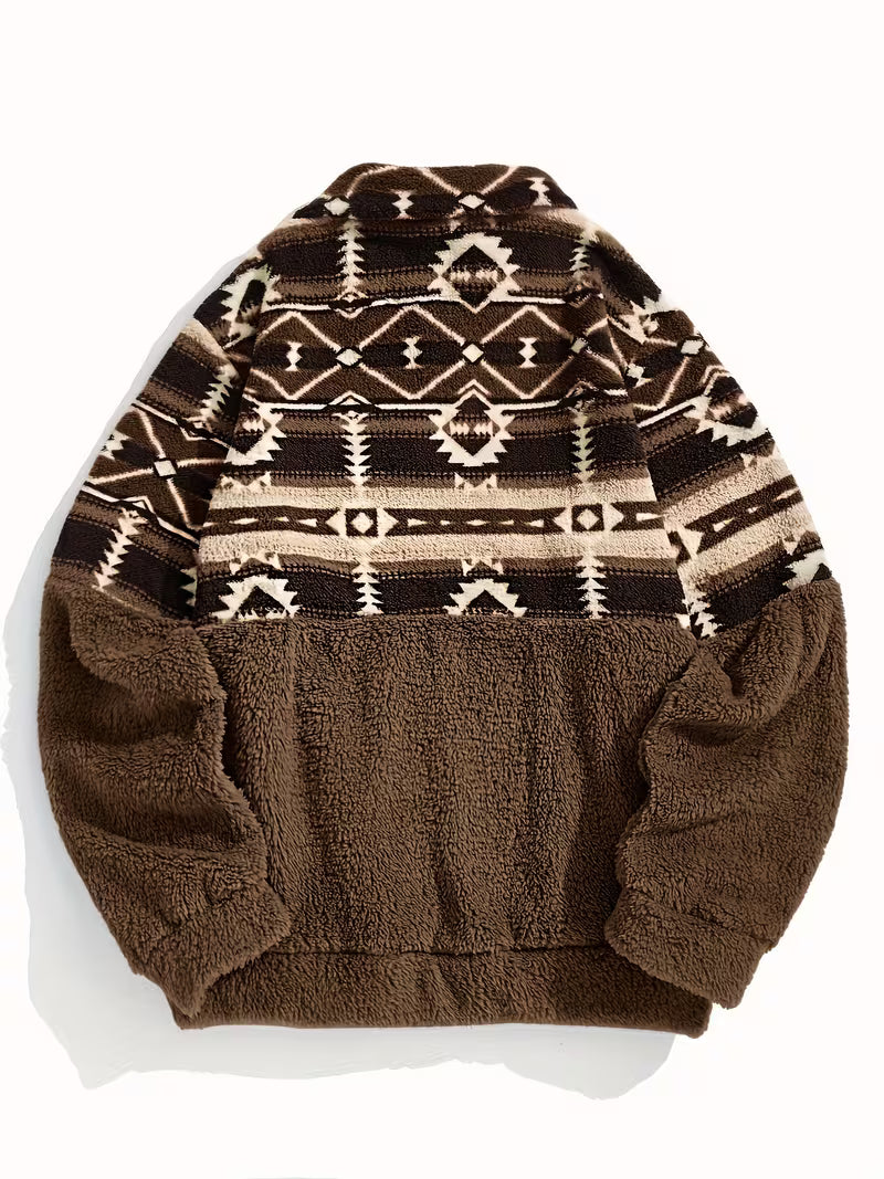 Limina – Teddy-Sweatshirt Mit Halbem Reißverschluss Und Geometrischem Muster