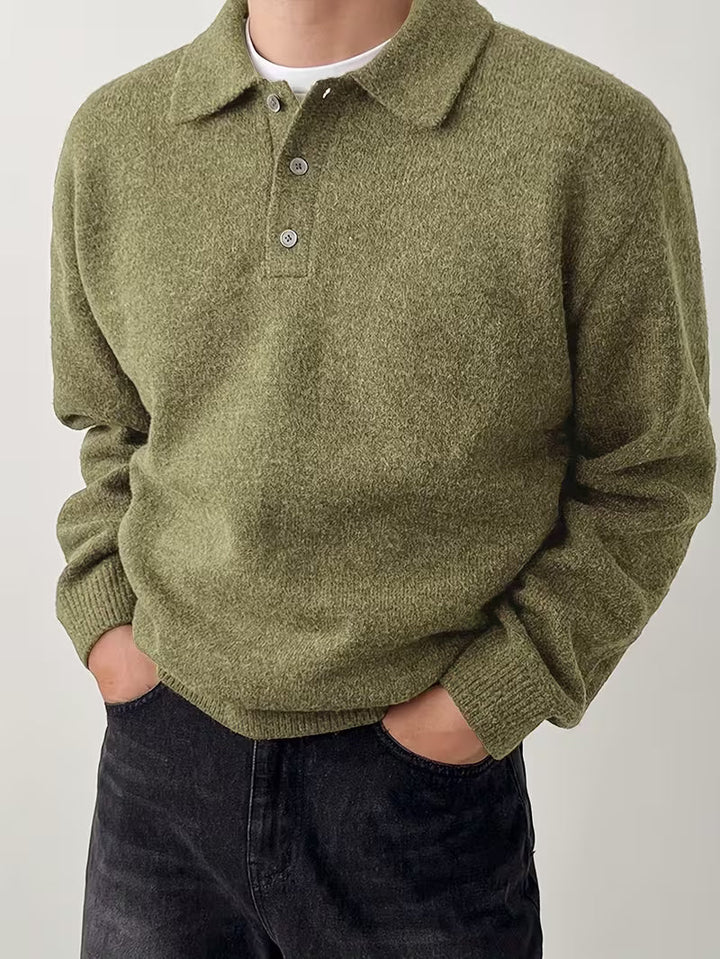 Yusif – Langärmeliger Strickpullover mit Knopfleiste