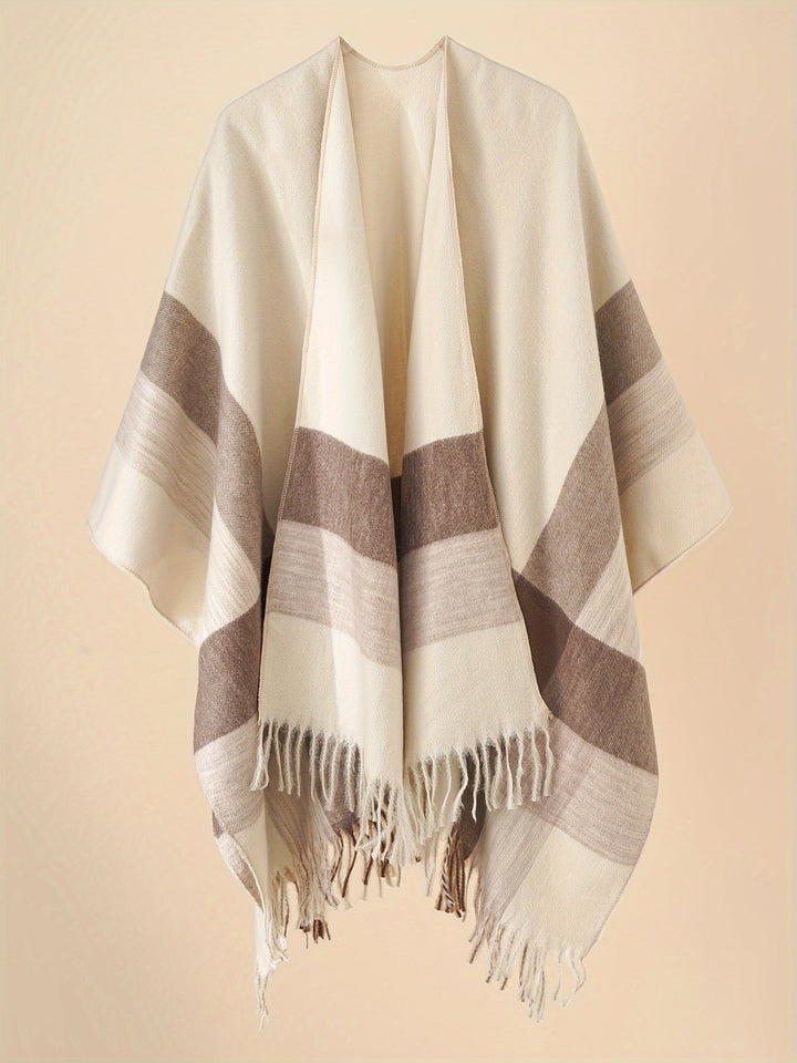 Kyrine - Poncho Schal Mit Fransen Und Geometrischem Muster