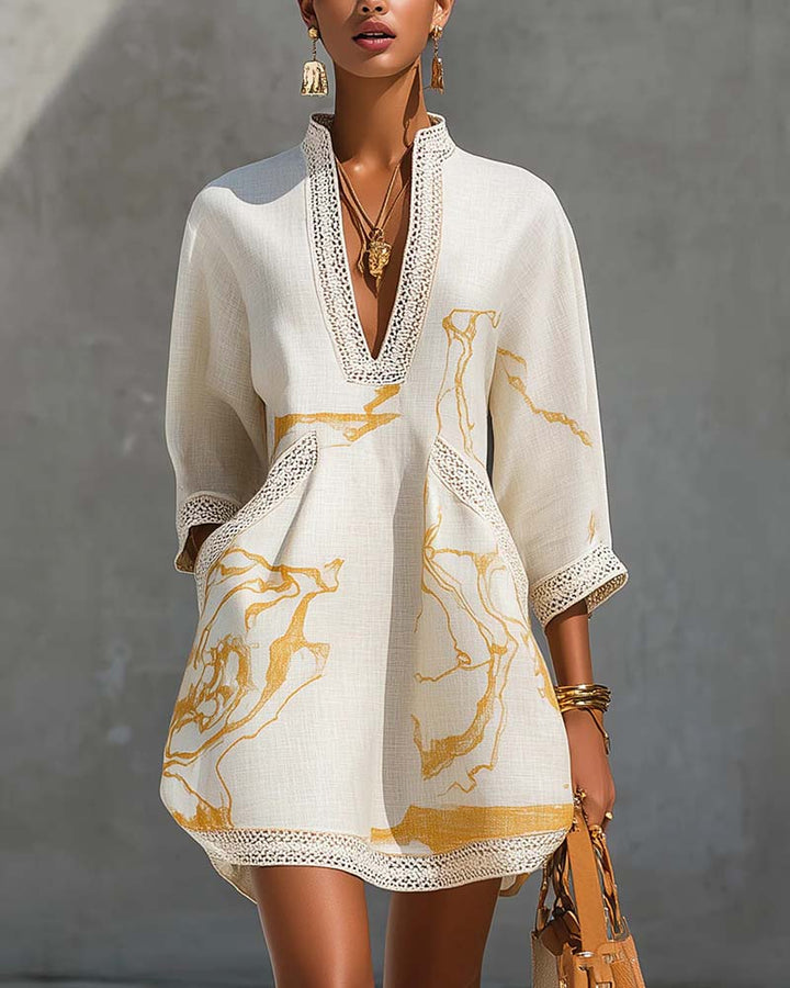Soeun - Kleid Mit Hohem Kragen Und Halbhohlen Ärmeln