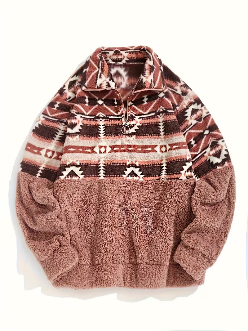 Limina – Teddy-Sweatshirt Mit Halbem Reißverschluss Und Geometrischem Muster