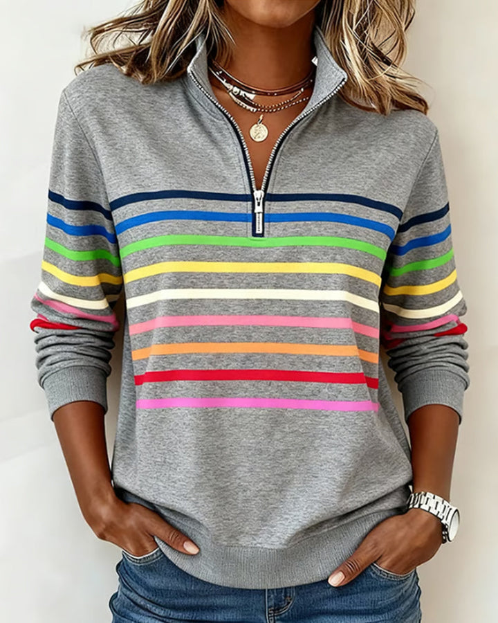 Josyna – Gestreiftes Sweatshirt mit Viertelreißverschluss