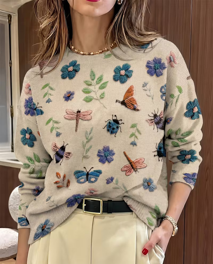 Nigella – Lässiger Pullover Mit Blumen- Und Insektenmuster
