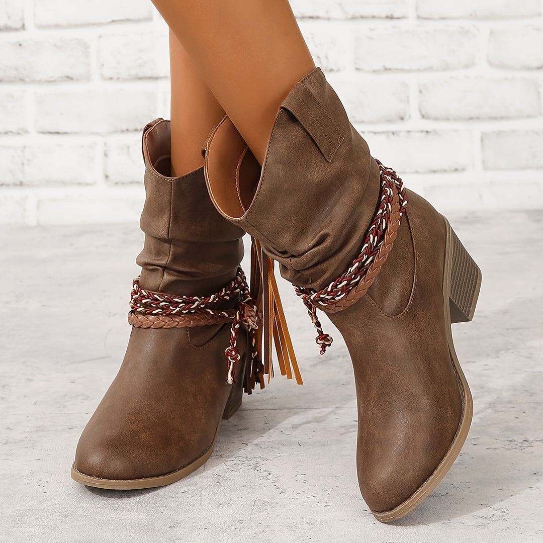 Asenath - Elegante Stiefel Mit Dickem Absatz Im Seil Schau