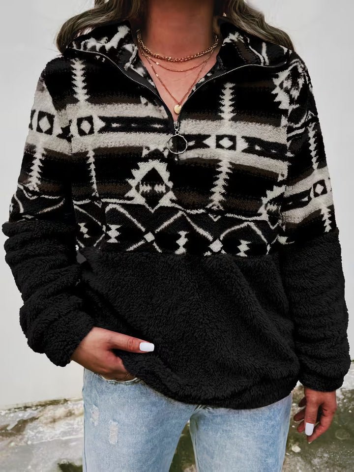 Limina – Teddy-Sweatshirt Mit Halbem Reißverschluss Und Geometrischem Muster