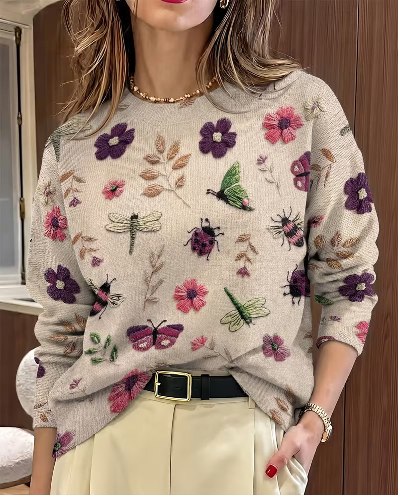 Nigella – Lässiger Pullover Mit Blumen- Und Insektenmuster