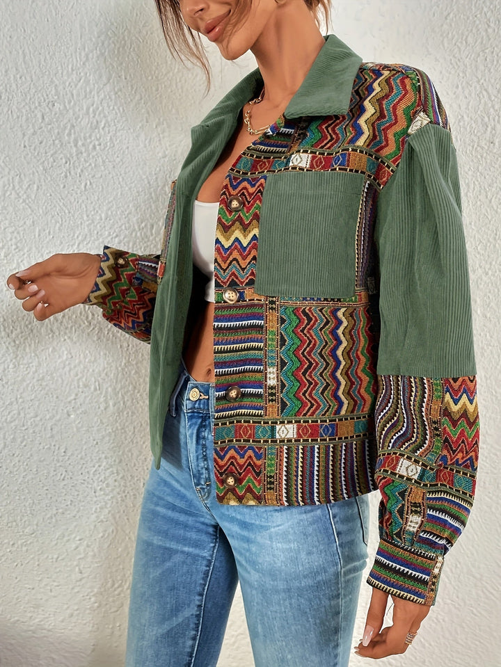 Amelina – Boho-Patchwork-Cordjacke mit Knöpfen