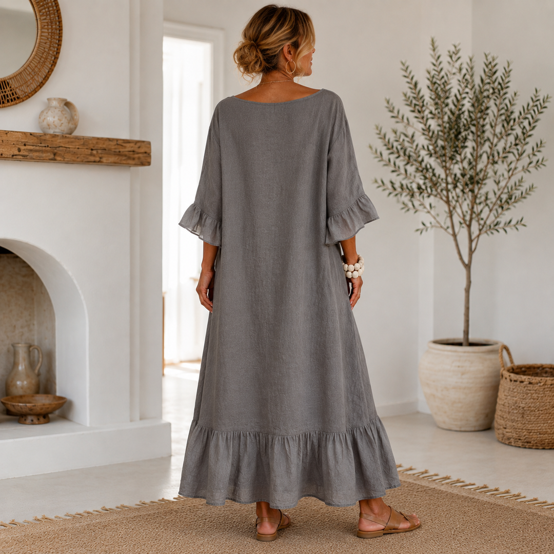 Hannele - Lässiges Rüschen Kleid Mit Tasche