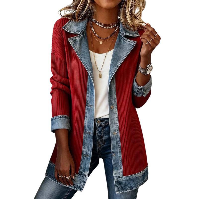 Cendall - Stylische Strick Jacke Mit Denim