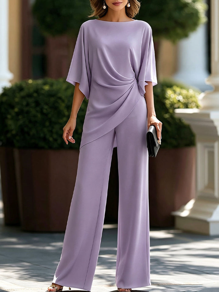 Siala – Drapierte Bluse und Hose Mit Weitem Bein