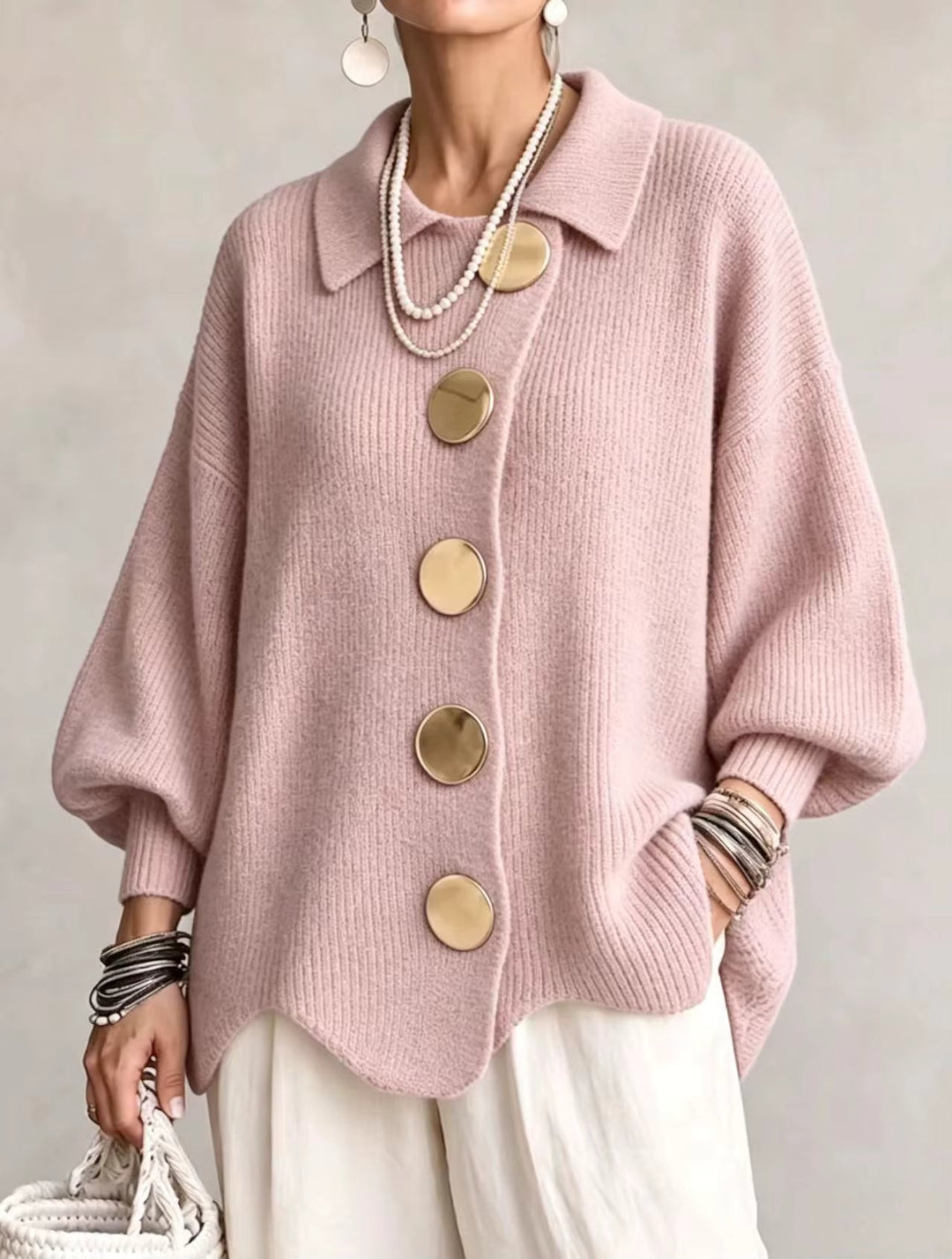 Shiryl – Langärmelige Strickjacke mit Kragen Und Knopfleiste
