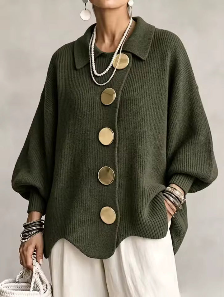 Shiryl – Langärmelige Strickjacke mit Kragen Und Knopfleiste