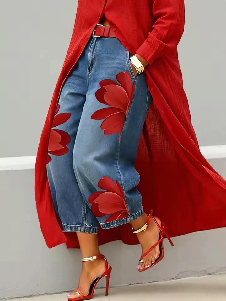 Makellah - Lässige Jeans mit Blumenmuster
