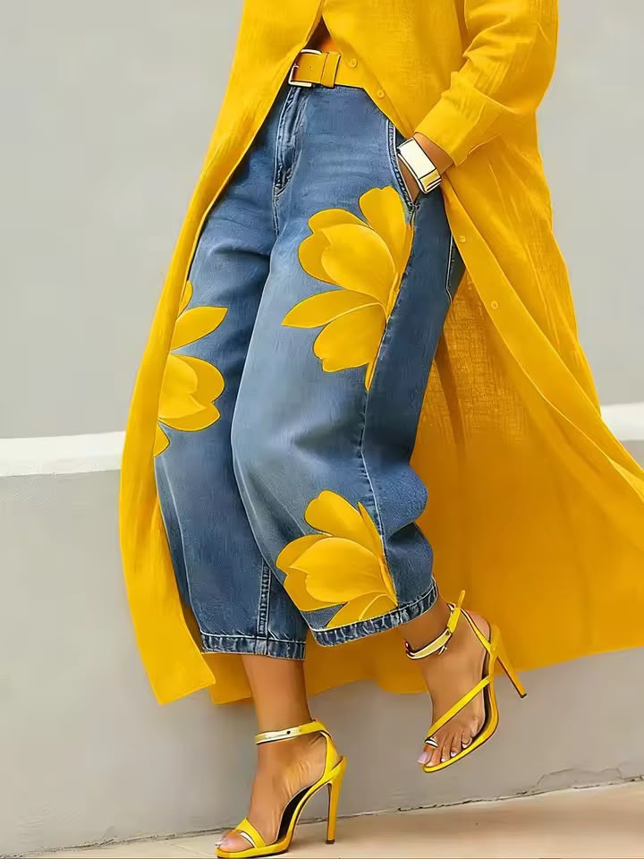 Makellah - Lässige Jeans mit Blumenmuster