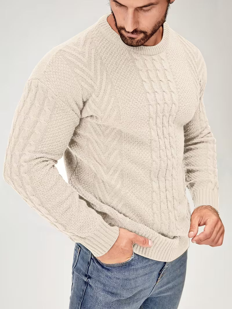 Eiduks – Klassischer Pullover mit Rundhalsausschnitt und Zopfmuster
