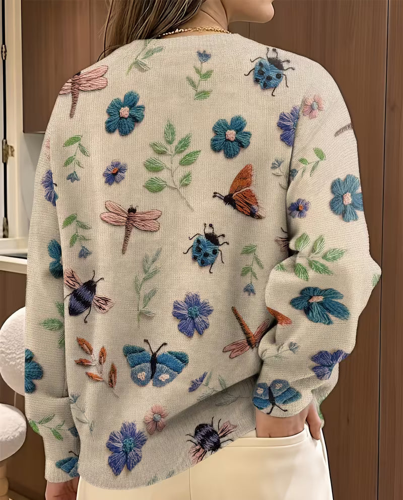 Nigella – Lässiger Pullover Mit Blumen- Und Insektenmuster
