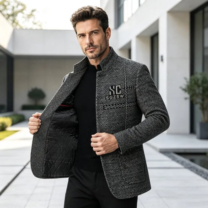 Samsam - Blazer Mit Mandarin Kragen in Schmaler Passform