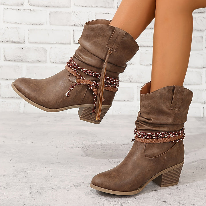 Asenath - Elegante Stiefel Mit Dickem Absatz Im Seil Schau
