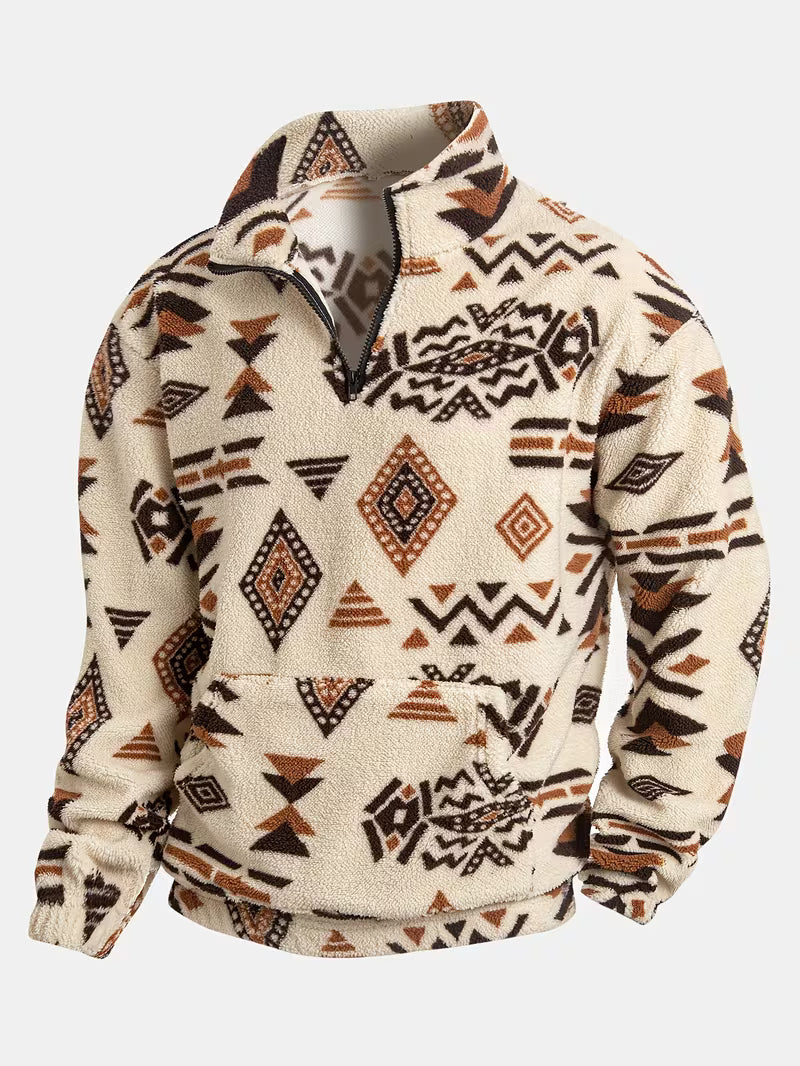 Witker – Plüsch-Sweatshirt Im Ethno-Stil Mit Stehkragen