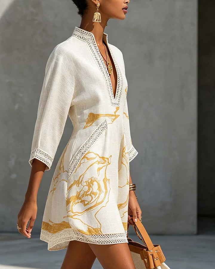 Soeun - Kleid Mit Hohem Kragen Und Halbhohlen Ärmeln