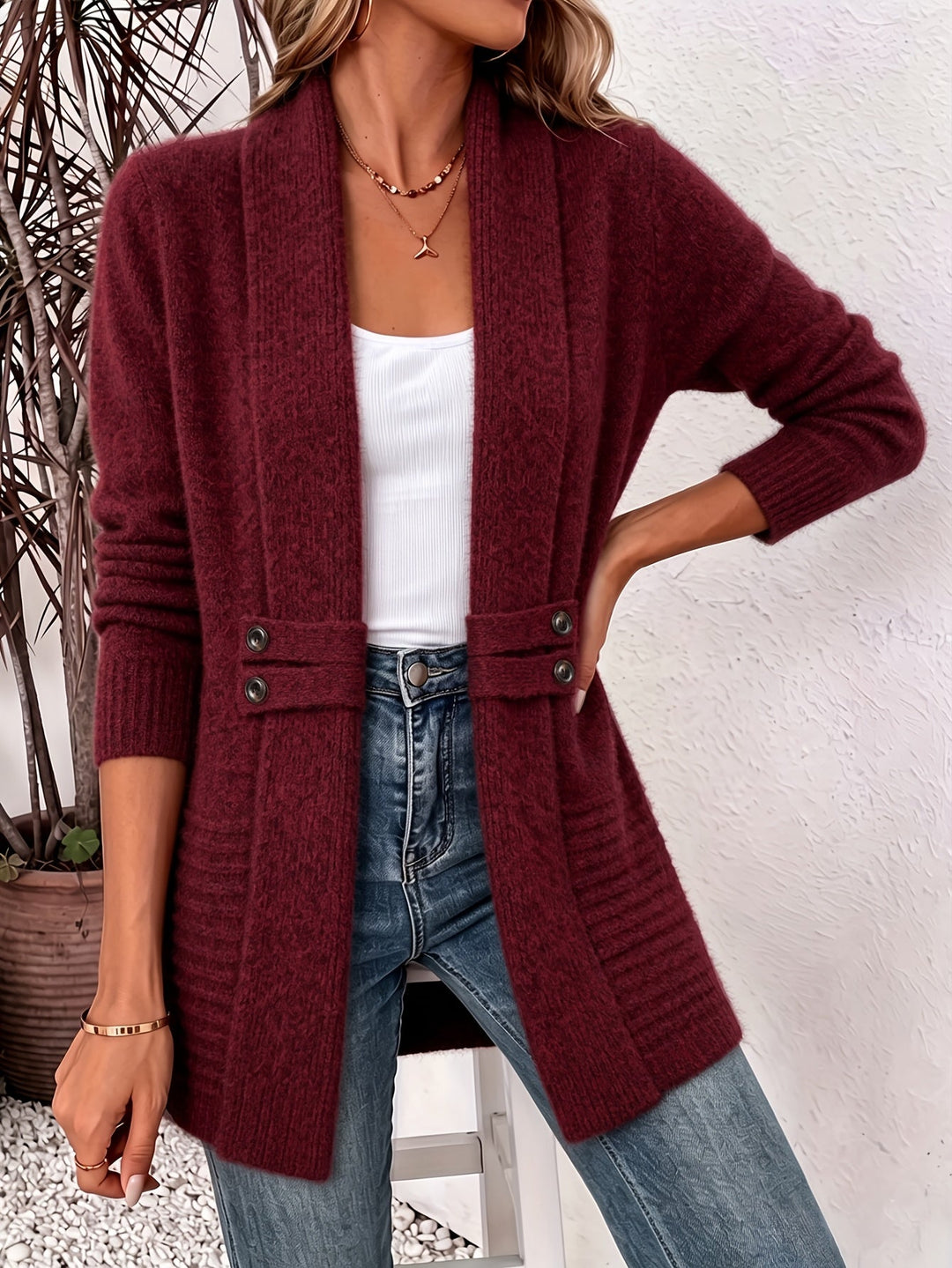 Linsey - Elegante Strick Jacke Mit Offener Vorderseite