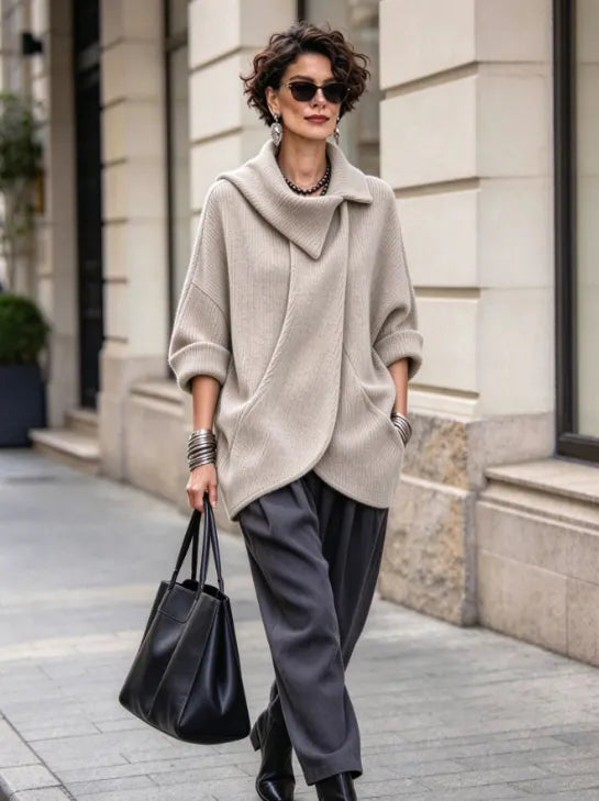 Lenneke – Oversize-Jacke mit Asymmetrischem Kragen und Taschen