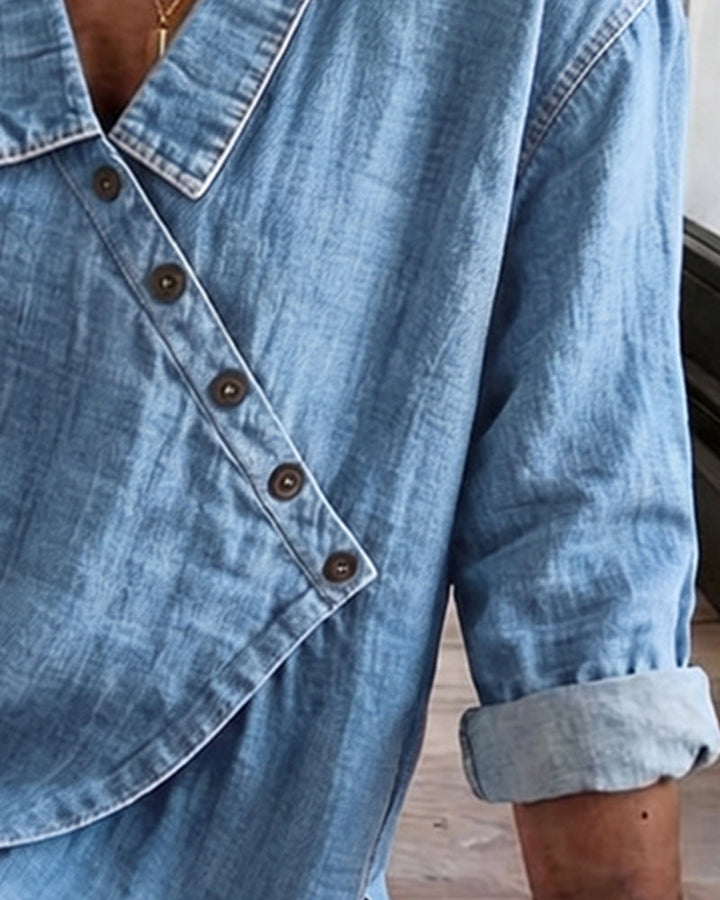 Olizia – Schlichte Bluse Mit Diagonalem Knopfverschluss Am Kragen