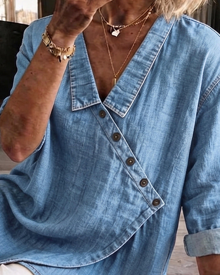 Olizia – Schlichte Bluse Mit Diagonalem Knopfverschluss Am Kragen