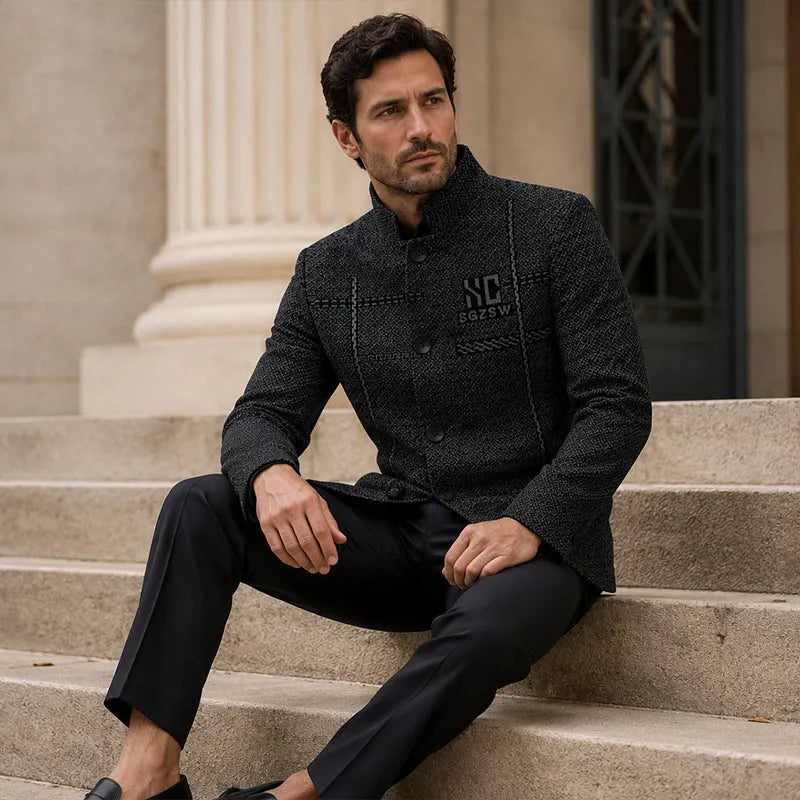 Samsam - Blazer Mit Mandarin Kragen in Schmaler Passform