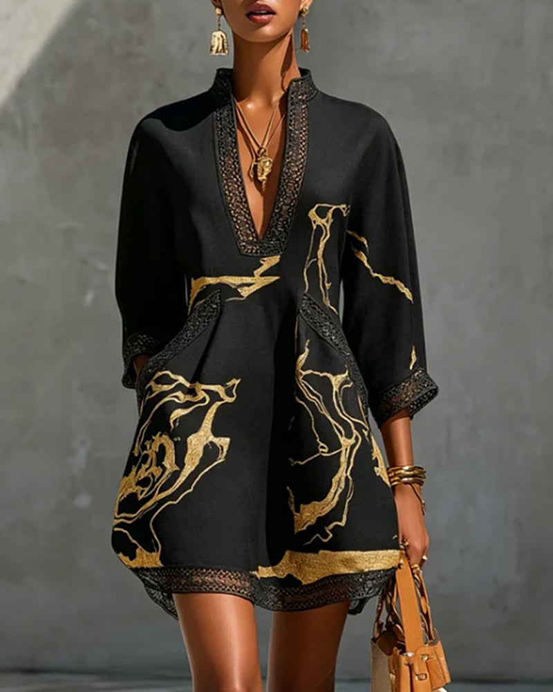 Soeun - Kleid Mit Hohem Kragen Und Halbhohlen Ärmeln
