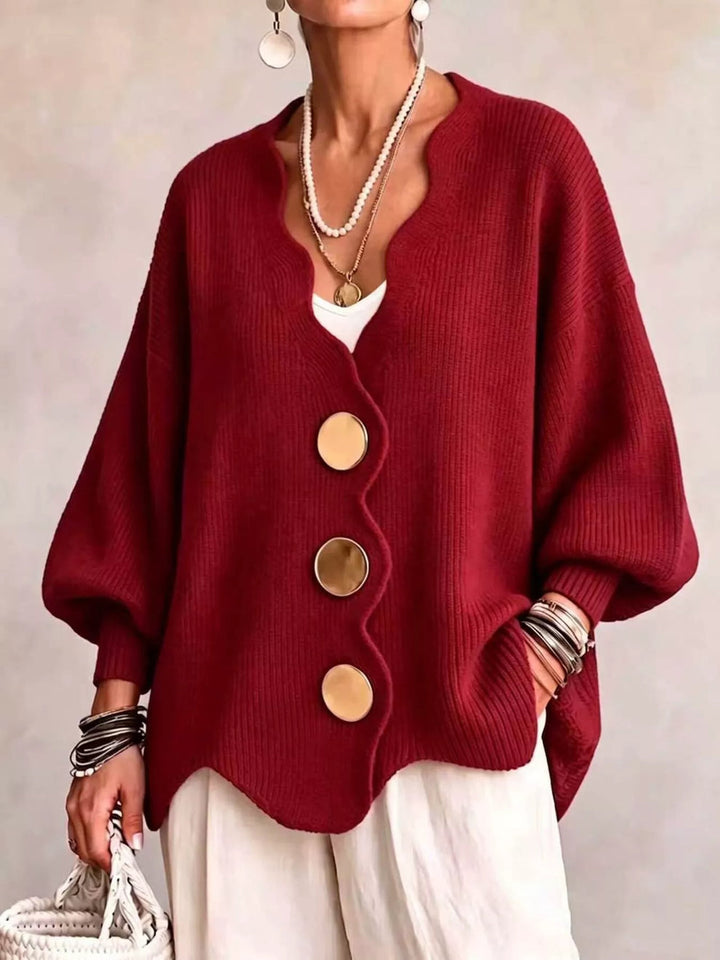 Gilian – Strickjacke Mit Knopfleiste Und Wellenrand