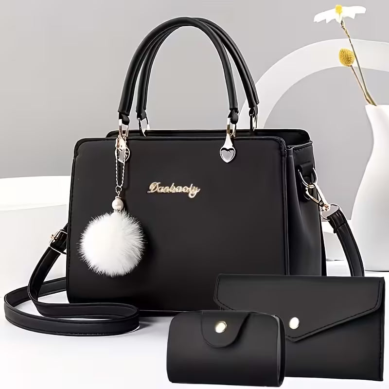 Sanika – Handtasche Mit Pompon Anhänger Und Schulterriemen