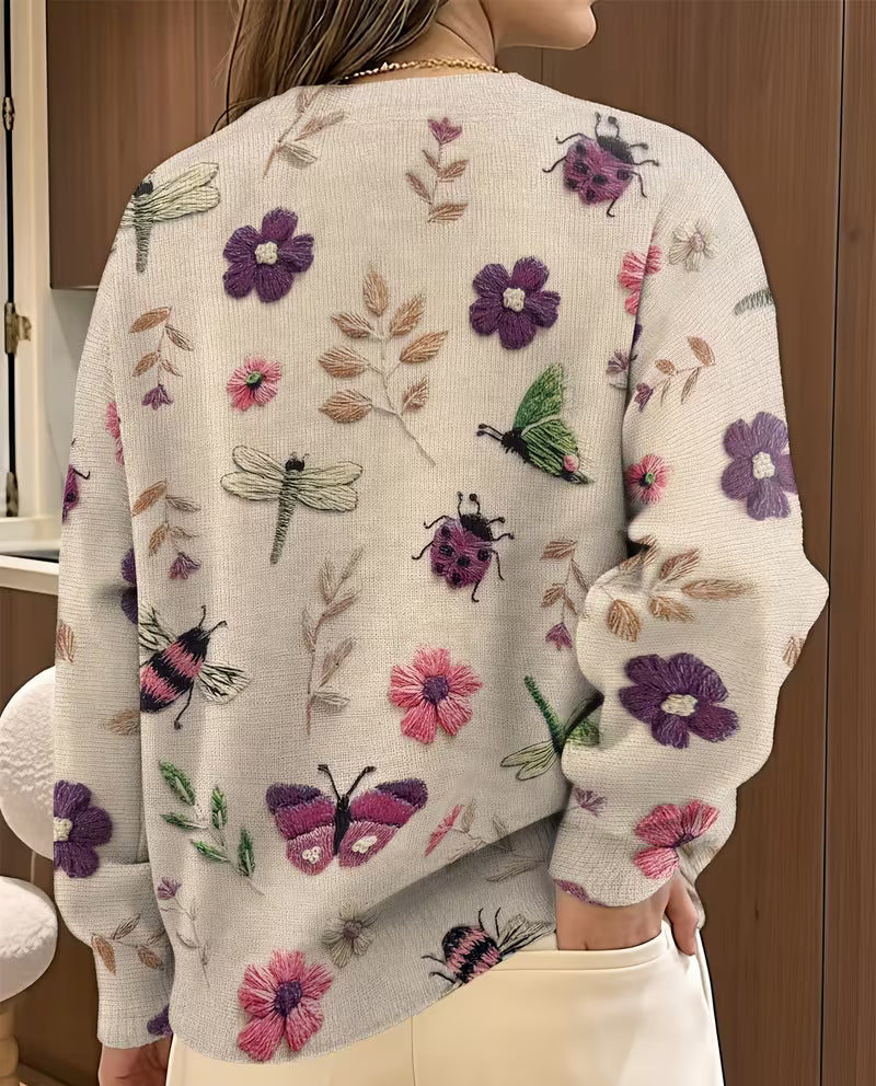 Nigella – Lässiger Pullover Mit Blumen- Und Insektenmuster