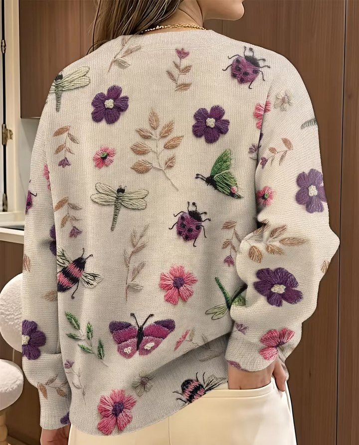 Nigella – Lässiger Pullover Mit Blumen- Und Insektenmuster