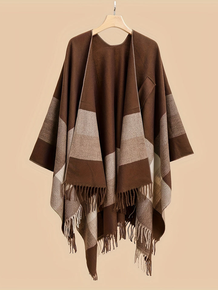 Kyrine - Poncho Schal Mit Fransen Und Geometrischem Muster