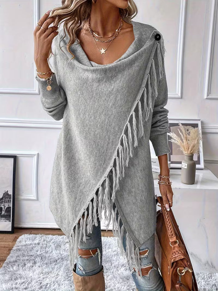 Busra – Strickjacke Mit Drapiertem Ausschnitt Und Fransenbesatz